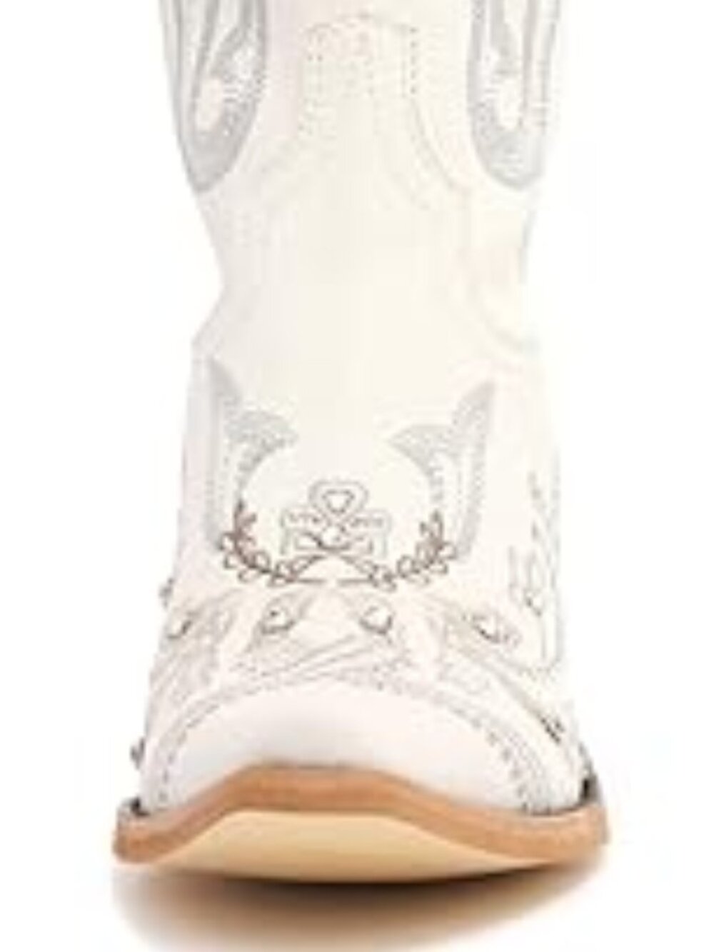 Women's White Embroidered Rhinestones Knee High Cowgirl Boots Pointed Toe - Picture 4 of 8